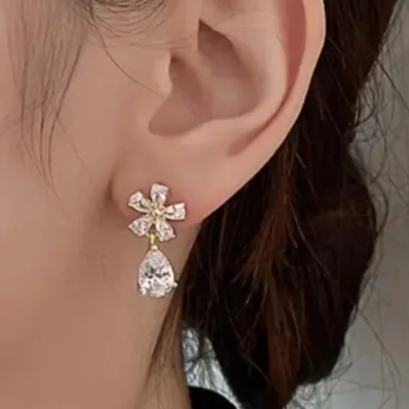 Flower Tear Drop Earrings - Picture 3 of 5